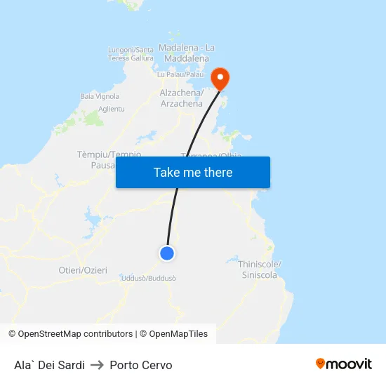 Ala` Dei Sardi to Porto Cervo map