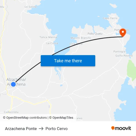 Arzachena Bridge to Porto Cervo map