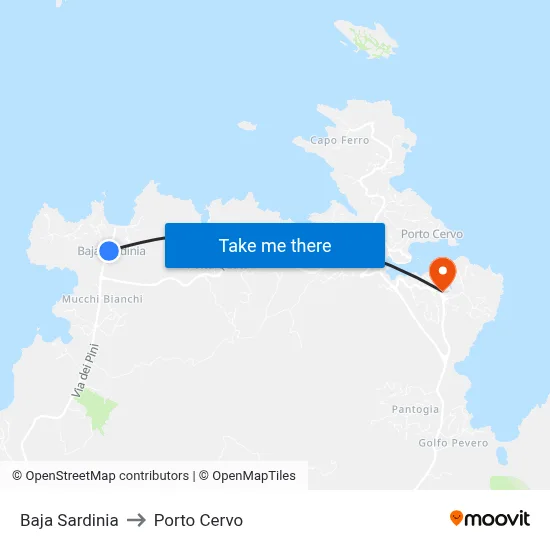 Baja Sardinia to Porto Cervo map