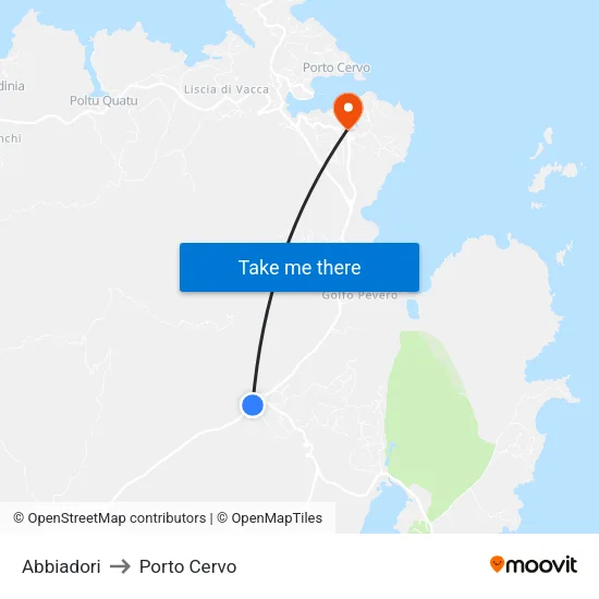 Abbiadori to Porto Cervo map