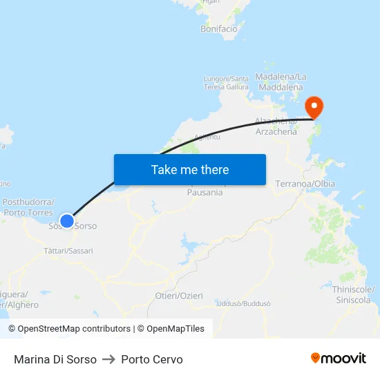 Marina Di Sorso to Porto Cervo map