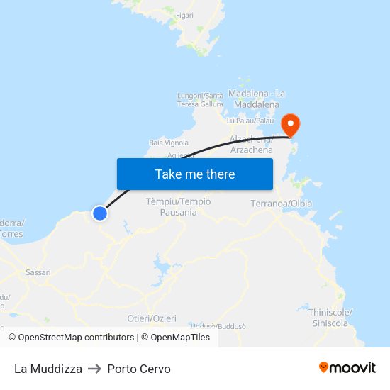 La Muddizza to Porto Cervo map