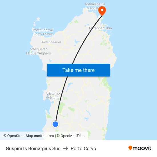 Guspini Is Boinargius South to Porto Cervo map