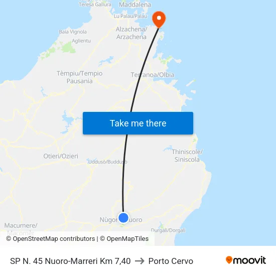SP N. 45 Nuoro-Marreri Km   7,40 to Porto Cervo map