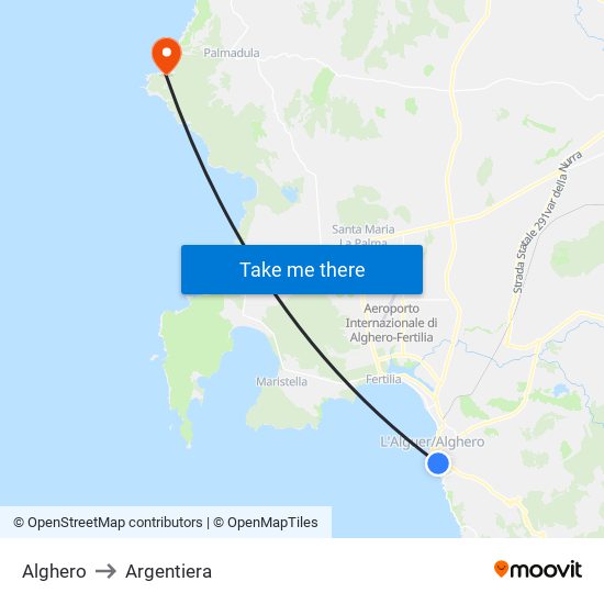 Alghero to Argentiera map