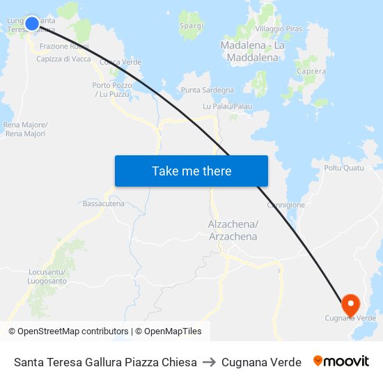 Santa Teresa Gallura Piazza Chiesa to Cugnana Verde map