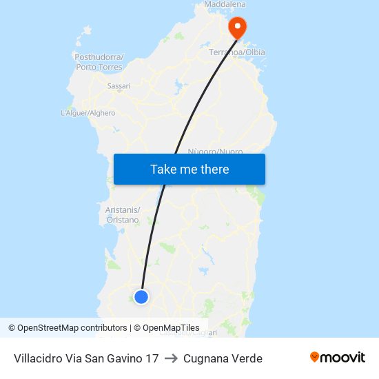 Villacidro Via San Gavino 17 to Cugnana Verde map