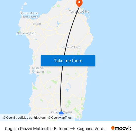 Cagliari Piazza Matteotti - Esterno to Cugnana Verde map