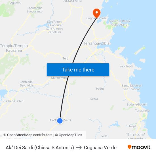 Ala' Dei Sardi (Chiesa S.Antonio) to Cugnana Verde map