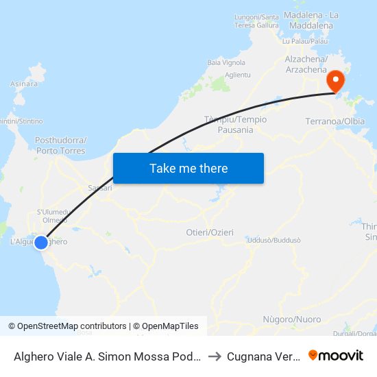 Alghero Viale A. Simon Mossa Podere to Cugnana Verde map