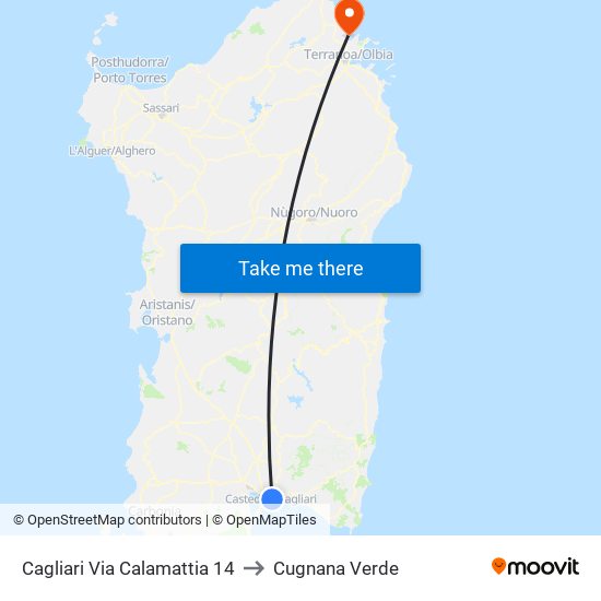 Cagliari Via Calamattia 14 to Cugnana Verde map