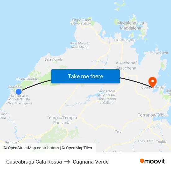 Cascabraga Red Cove to Cugnana Verde map