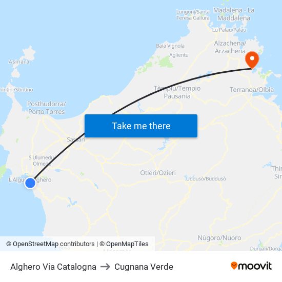 Alghero Via Catalogna to Cugnana Verde map