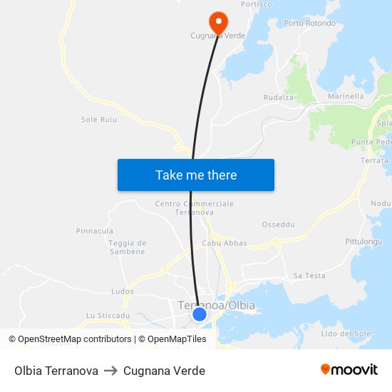 Olbia Terranova to Cugnana Verde map