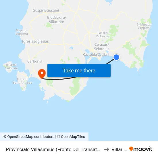 Provincial Road Villasimius (Opposite Transatlantic) to Villarios map