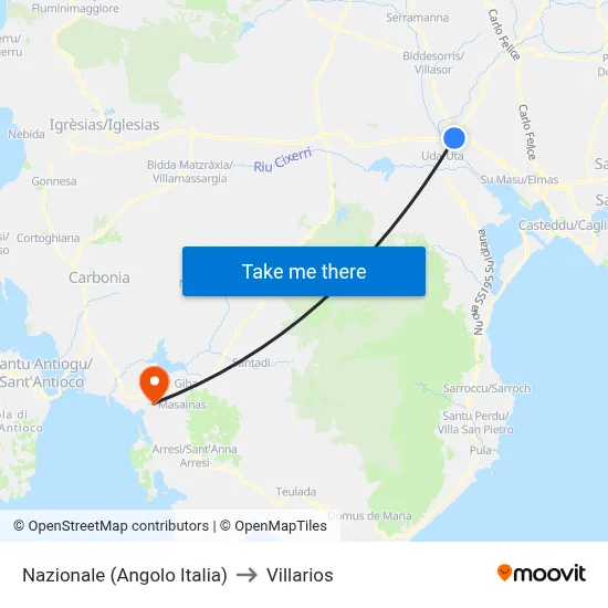 National (Corner of Italy) to Villarios map
