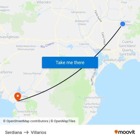 Serdiana to Villarios map
