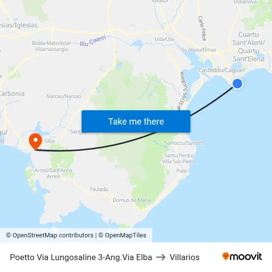 Poetto Lungosaline Street 3-Corner Elba St to Villarios map