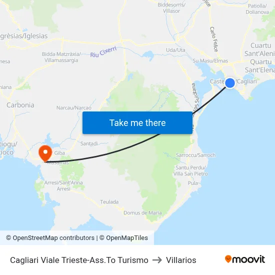 Cagliari Trieste Avenue - Tourism Office to Villarios map