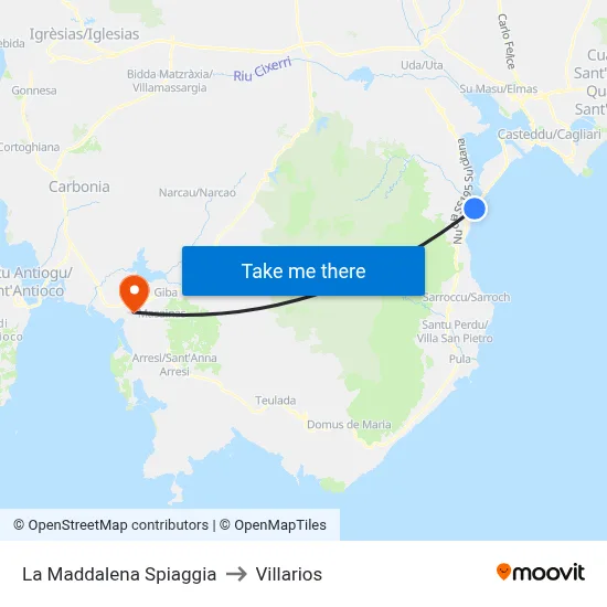 La Maddalena Beach to Villarios map