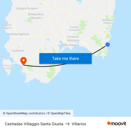 Castiadas Santa Giusta Village to Villarios map