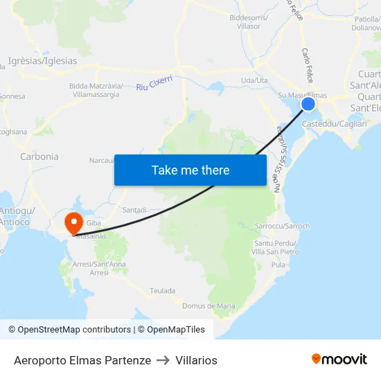 Elmas Airport Departures to Villarios map