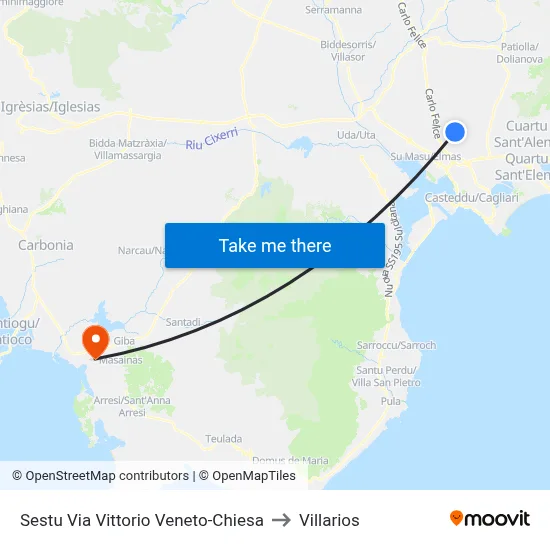 Sestu Via Vittorio Veneto-Church to Villarios map