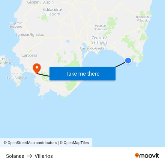 Solanas to Villarios map