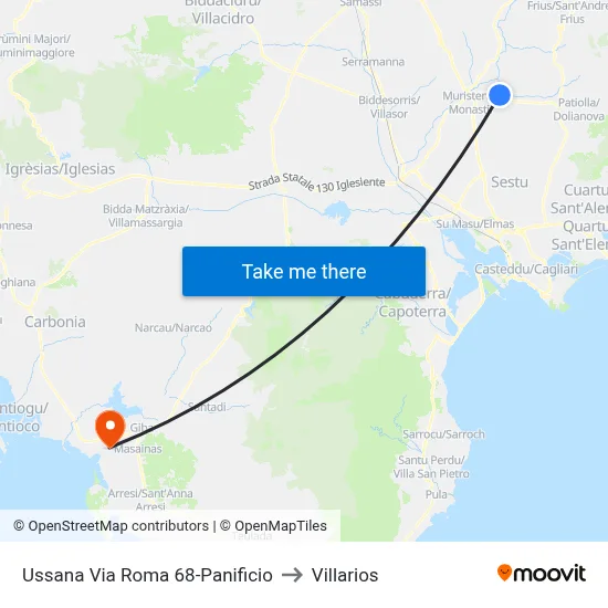 Ussana Roma Street 68-Bakery to Villarios map