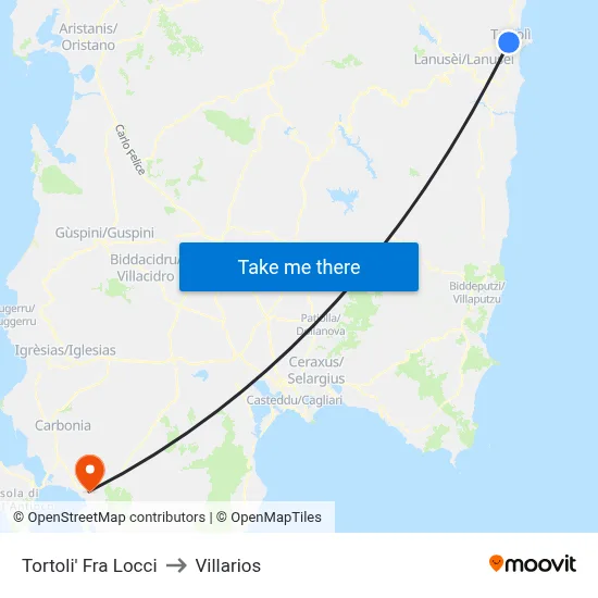 Tortoli Fra Locci to Villarios map