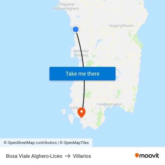 Bosa Alghero Avenue-High School to Villarios map