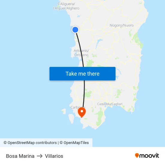Bosa Marina to Villarios map