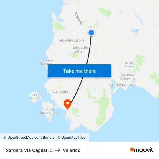 Sardara Via Cagliari 5 to Villarios map