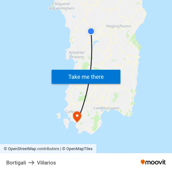 Bortigali to Villarios map
