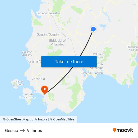 Gesico to Villarios map