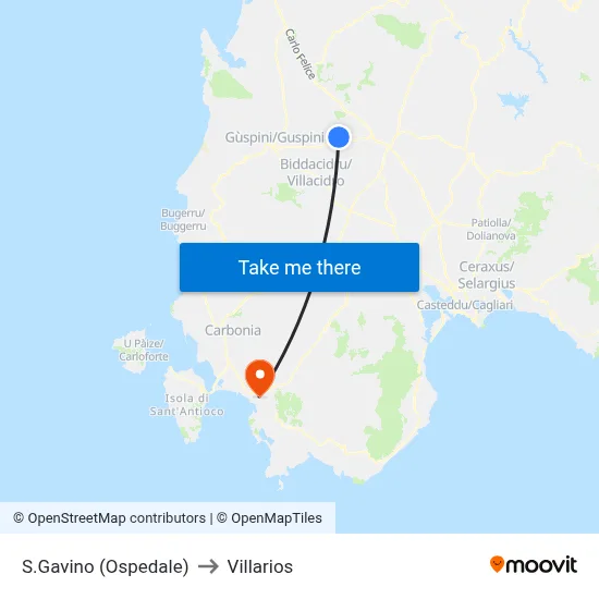 San Gavino (Hospital) to Villarios map