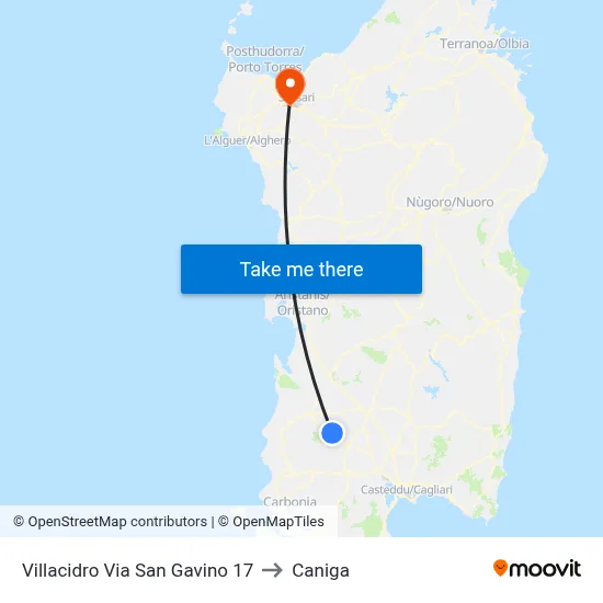 Villacidro Via San Gavino 17 to Caniga map