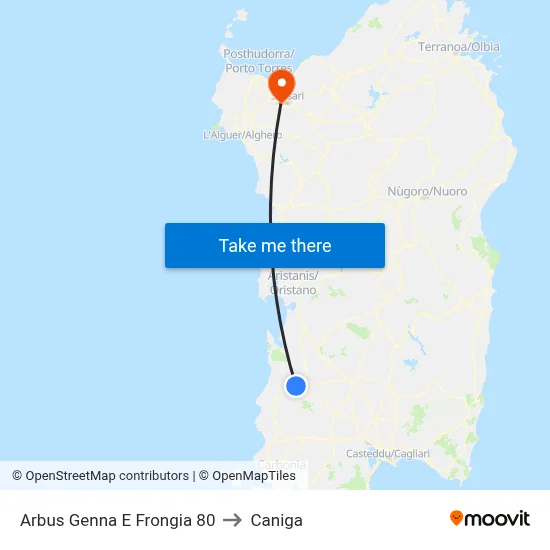 Arbus Genna E Frongia 80 to Caniga map