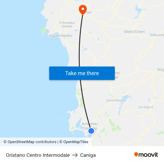 Oristano Intermodal Center to Caniga map