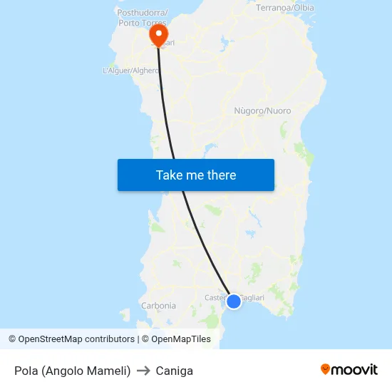Pola (Mameli Corner) to Caniga map