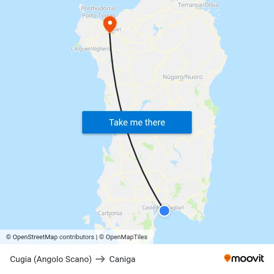 Cugia (Corner Scano) to Caniga map