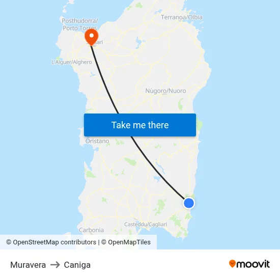 Muravera to Caniga map