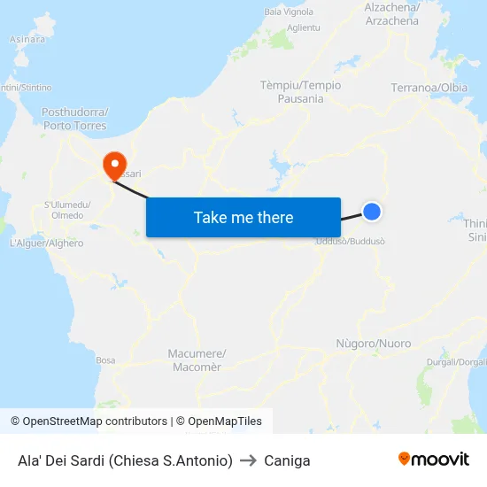 Ala Dei Sardi (St. Anthony Church) to Caniga map