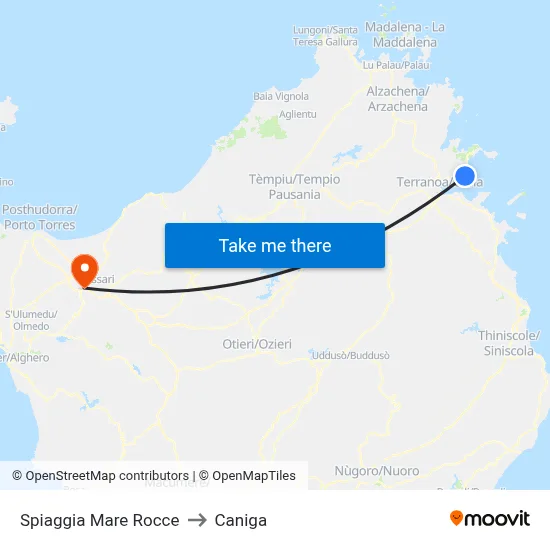 Mare Rocce Beach to Caniga map