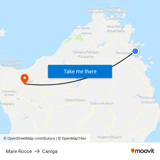 Sea Rocks to Caniga map