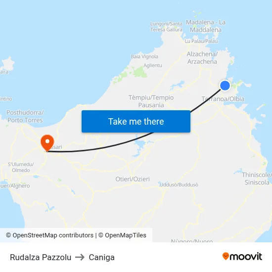 Rudalza Pazzolu to Caniga map