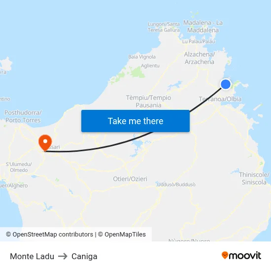Monte Ladu to Caniga map
