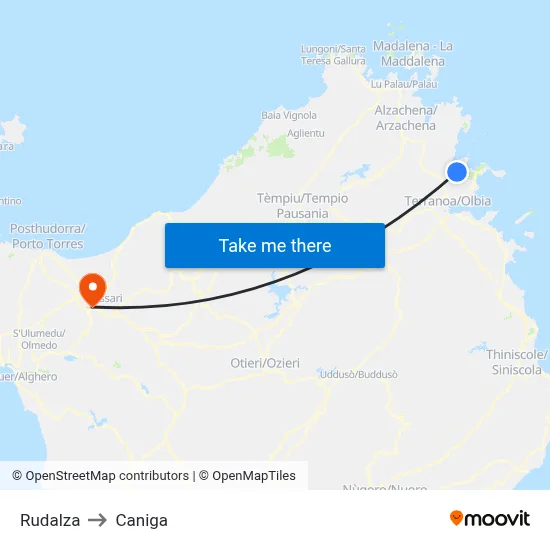 Rudalza to Caniga map