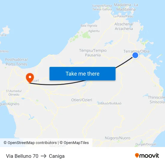 Via Belluno 70 to Caniga map