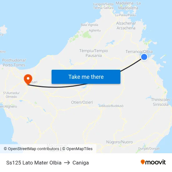 SS125 Mater Olbia Side to Caniga map